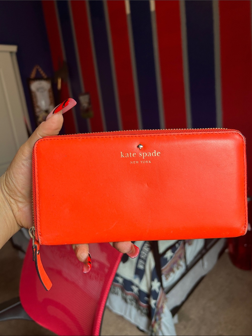 kate spade Bright Orange Zip-Around Leather Wallet